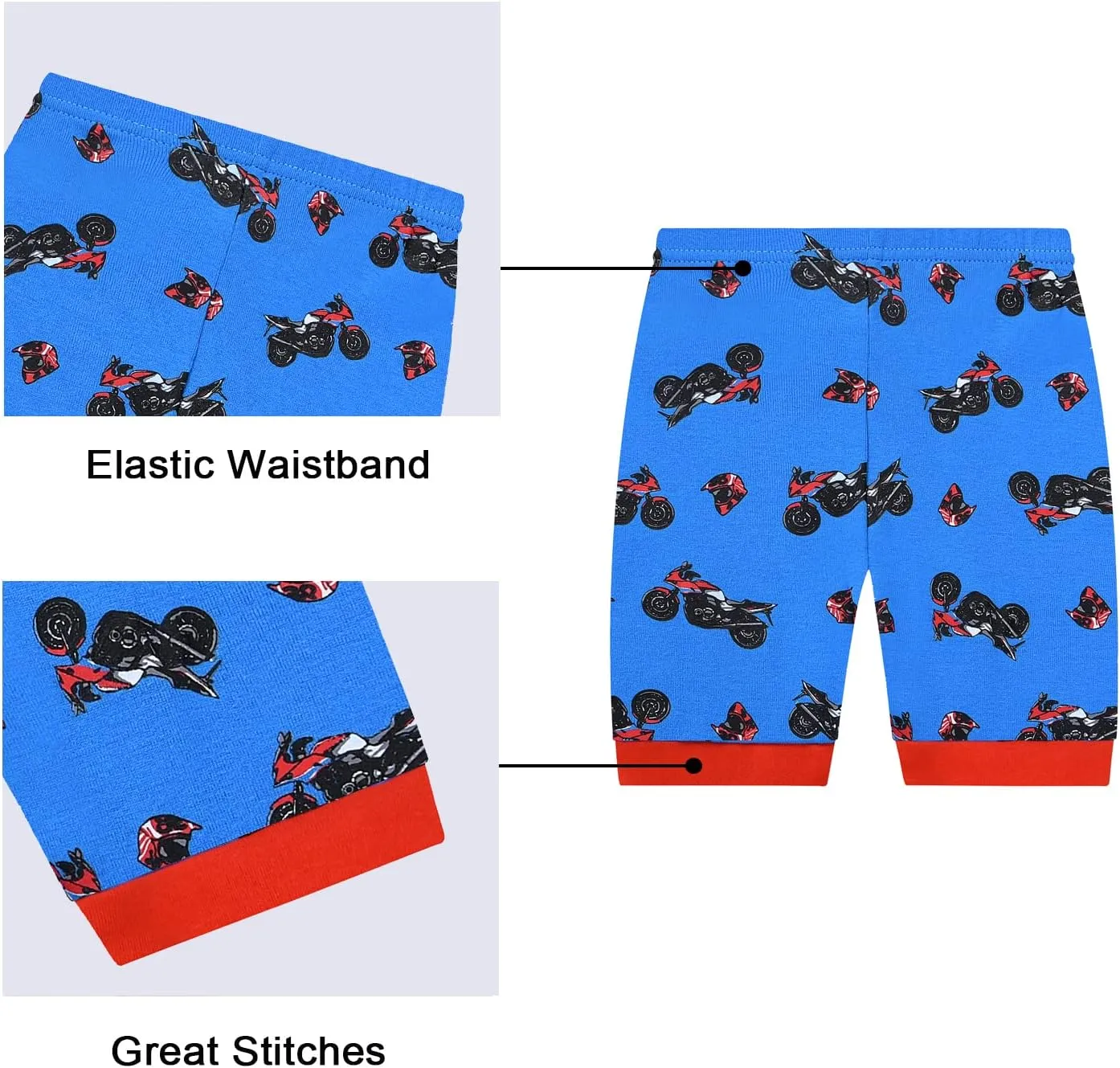 Benaive Boys Summer Pajamas 4 Pieces Cotton Kids PJs Shorts Sleepwear Size 2T-12 Years