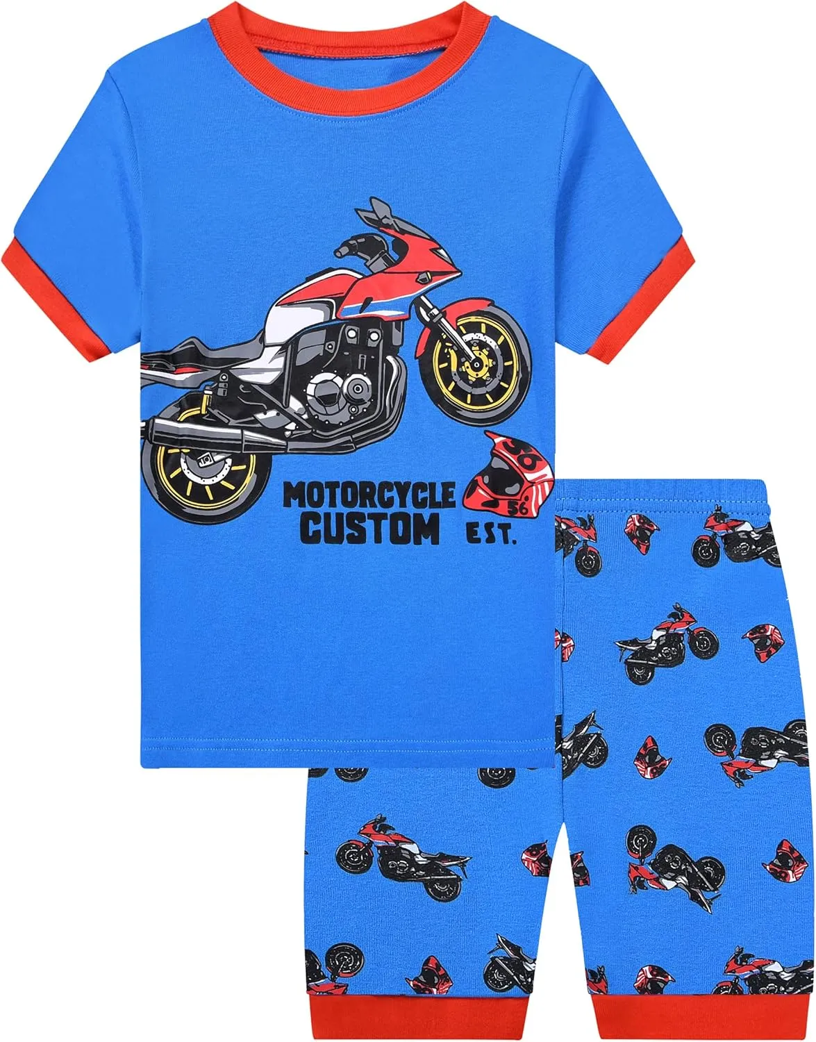 Benaive Boys Summer Pajamas 4 Pieces Cotton Kids PJs Shorts Sleepwear Size 2T-12 Years