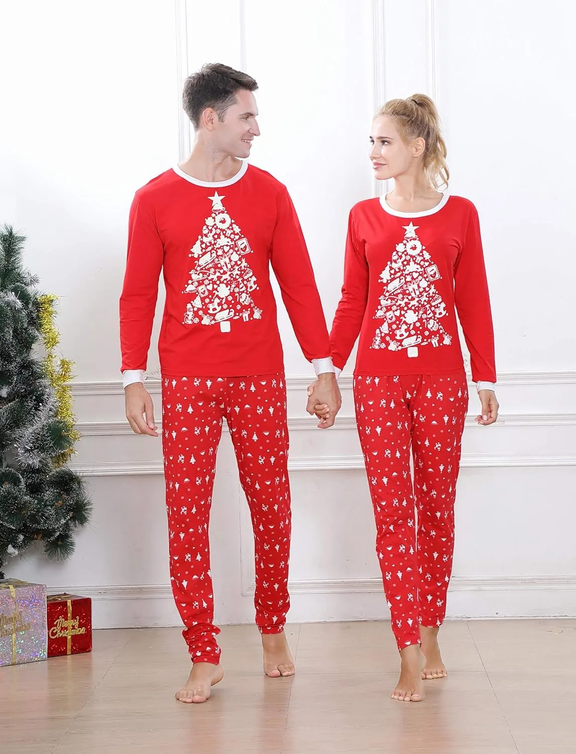 Benaive Matching Family Christmas Pajamas Set Boys Girls Holiday Pjs for Women Men Sleepwear