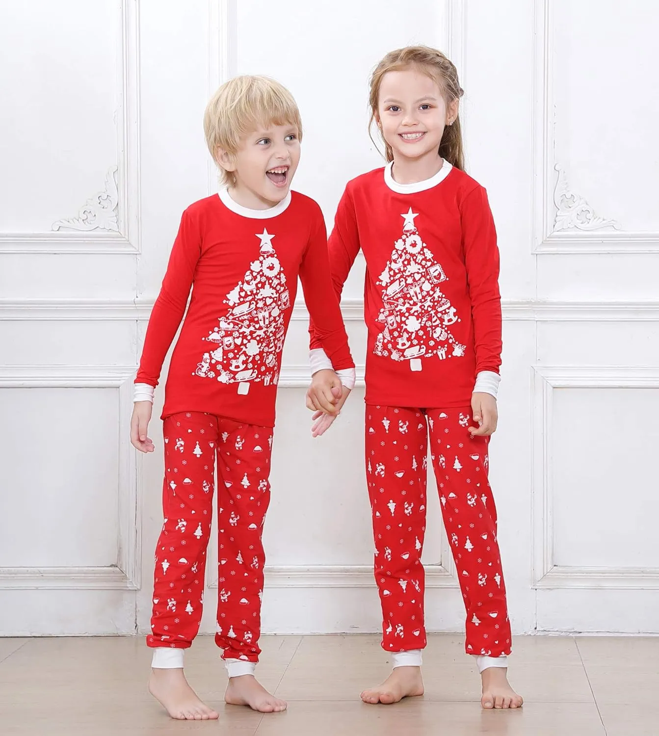 Benaive Matching Family Christmas Pajamas Set Boys Girls Holiday Pjs for Women Men Sleepwear