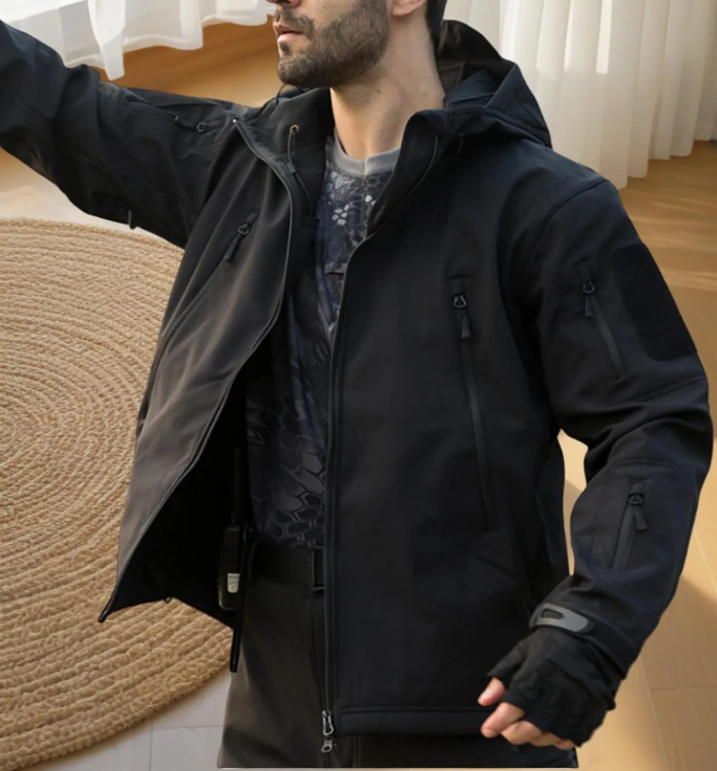 Blyo Waterproof Thermal Jacket, Men's Tactical Jacket 7 Pockets Fleece Lined Water Resistant Soft Shell Winter Coats