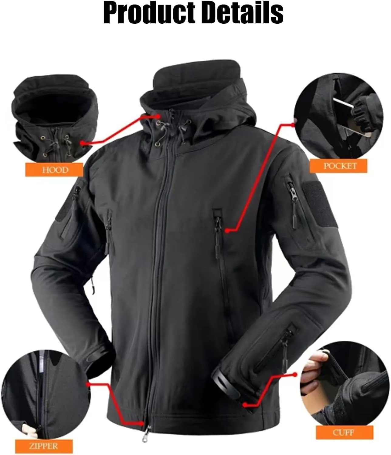 Blyo Waterproof Thermal Jacket, Men's Tactical Jacket 7 Pockets Fleece Lined Water Resistant Soft Shell Winter Coats