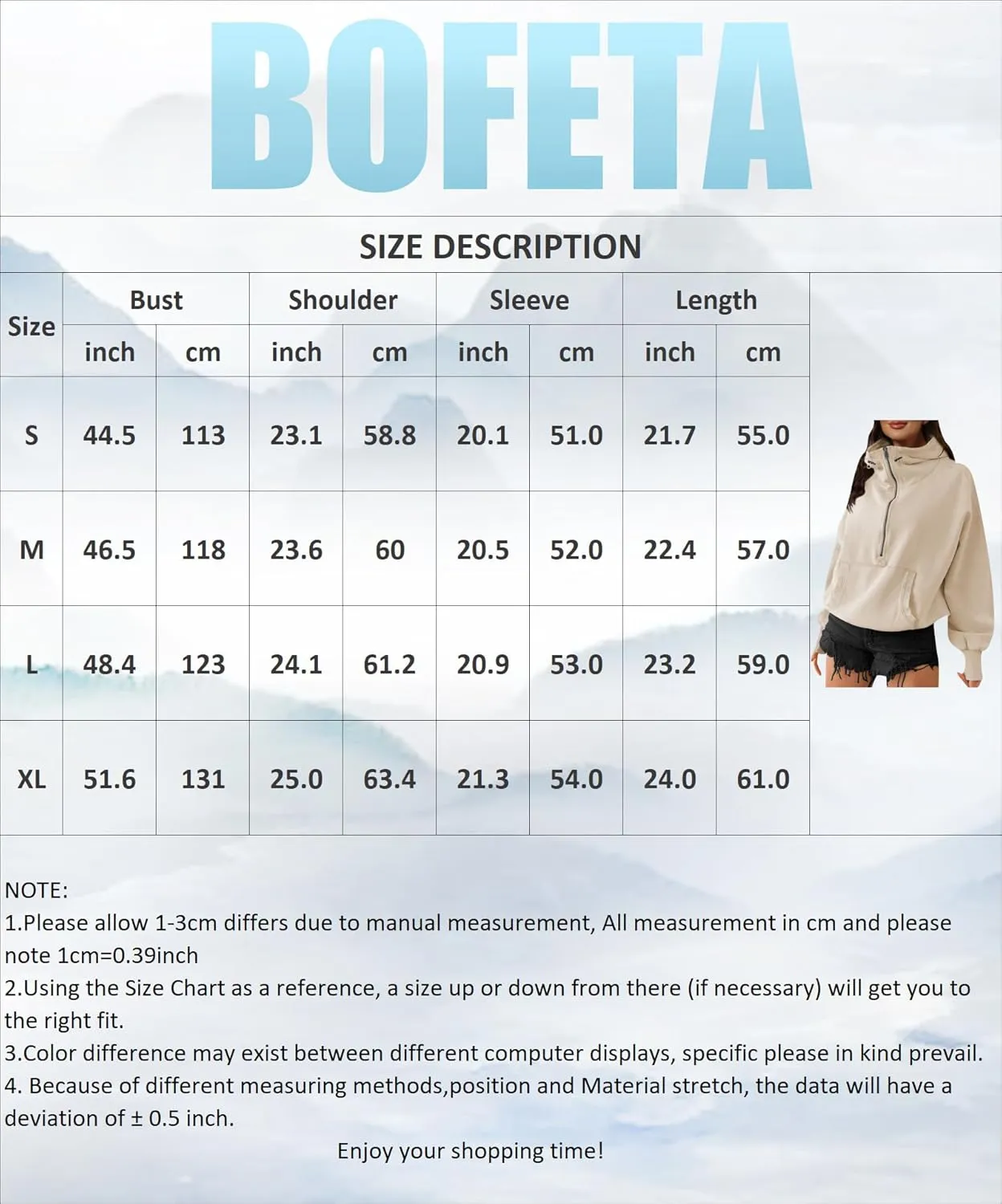 BOFETA Women's Oversized Hoodies Half Zipper Pullover Long Sleeve Drawstring Hoodies Outfits