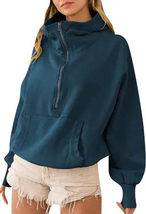 BOFETA Women's Oversized Hoodies Half Zipper Pullover Long Sleeve Drawstring Hoodies Outfits