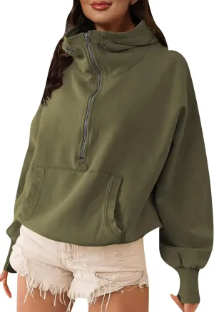 BOFETA Women's Oversized Hoodies Half Zipper Pullover Long Sleeve Drawstring Hoodies Outfits