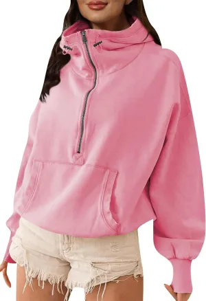 BOFETA Women's Oversized Hoodies Half Zipper Pullover Long Sleeve Drawstring Hoodies Outfits