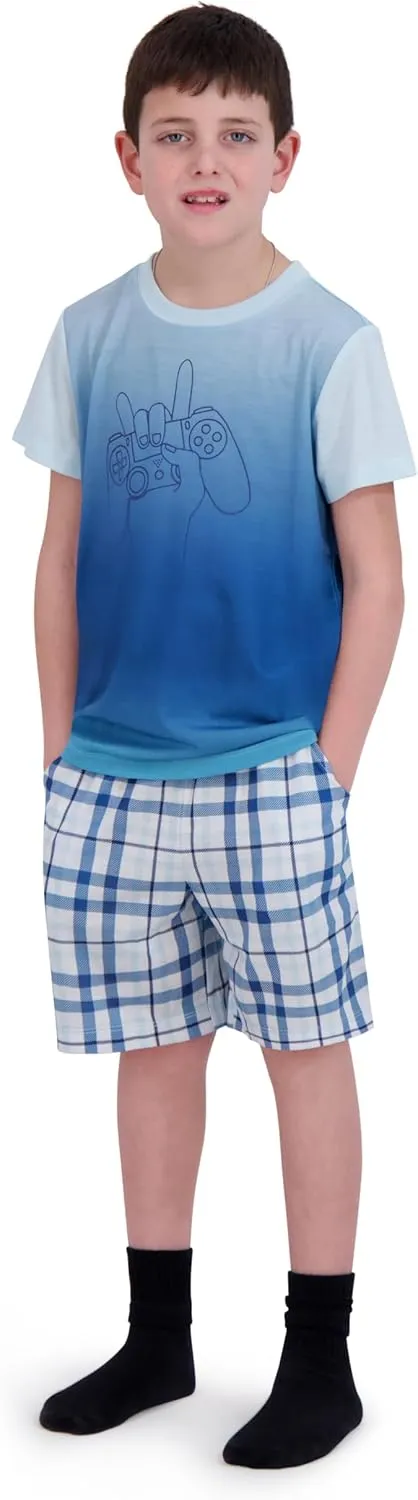 Boys Pajamas Set- 4-Piece Summer PJs Short Sleeve Tee & Shorts, Boys’ Sleepwear, Teens Kids Pajama Sizes 5-20