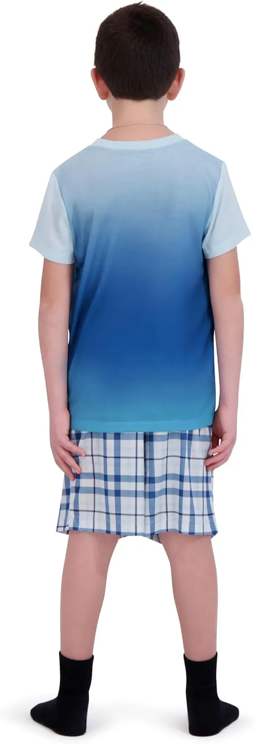 Boys Pajamas Set- 4-Piece Summer PJs Short Sleeve Tee & Shorts, Boys’ Sleepwear, Teens Kids Pajama Sizes 5-20