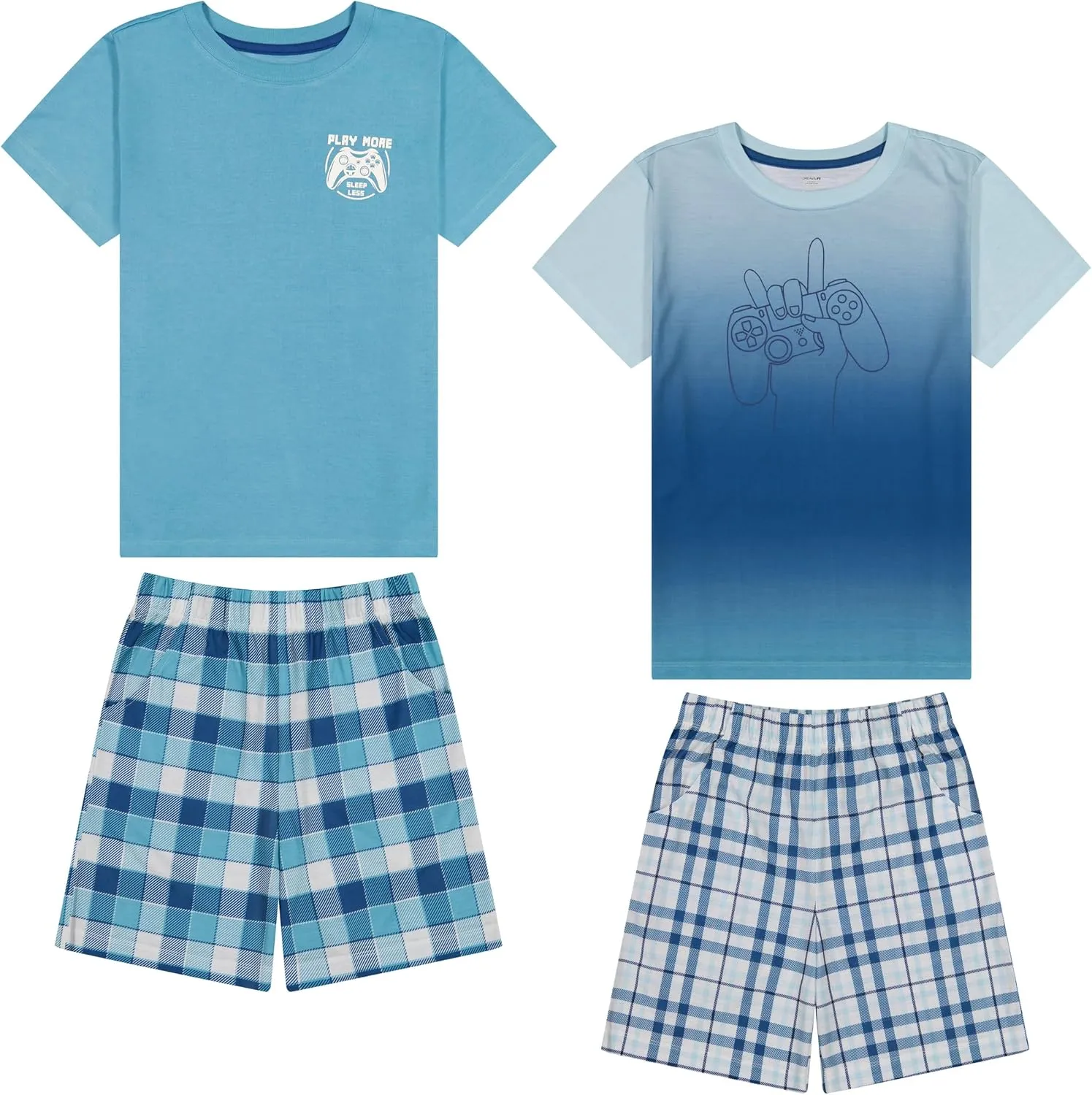 Boys Pajamas Set- 4-Piece Summer PJs Short Sleeve Tee & Shorts, Boys’ Sleepwear, Teens Kids Pajama Sizes 5-20