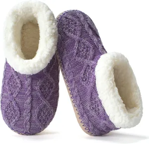 Cable Knit House Slippers for Women Indoor, Sherpa Fleece Lined Soft Loafer Shoes, Winter Warm Fluffy Bedroom Fuzzy Socks Non-slip Grippers, Cozy Gifts Unique