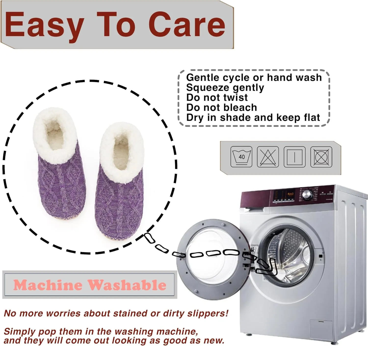 Cable Knit House Slippers for Women Indoor, Sherpa Fleece Lined Soft Loafer Shoes, Winter Warm Fluffy Bedroom Fuzzy Socks Non-slip Grippers, Cozy Gifts Unique