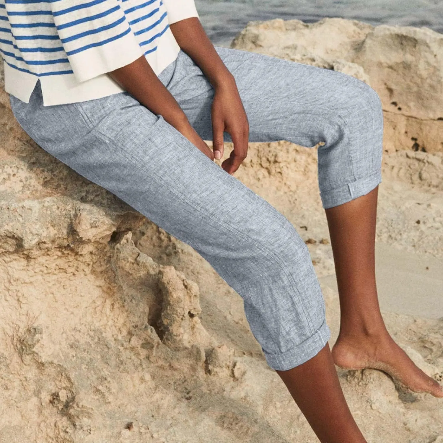 Capri Pants for Women Zipper Work Pants Casual Summer Pants Beach Cropped Pants with Pockets Solid Capri Pants Trendy