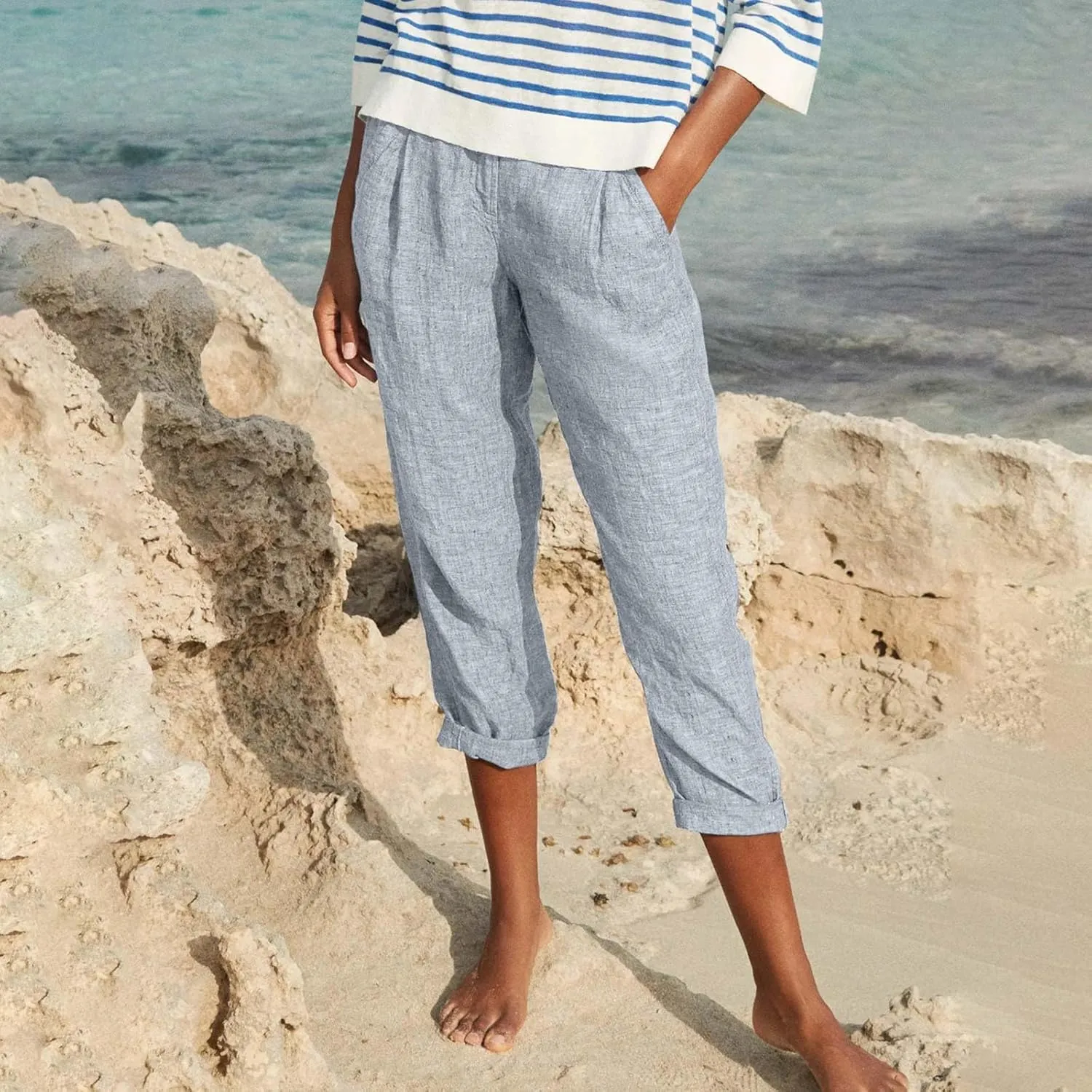 Capri Pants for Women Zipper Work Pants Casual Summer Pants Beach Cropped Pants with Pockets Solid Capri Pants Trendy