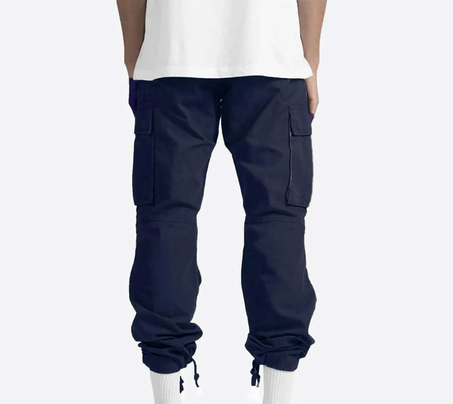 Cargo Pants for Men Baggy Elastic Waist Pants Straight Leg Drawstring Pants Casual Hiking Pants Stretch Jogging Pants