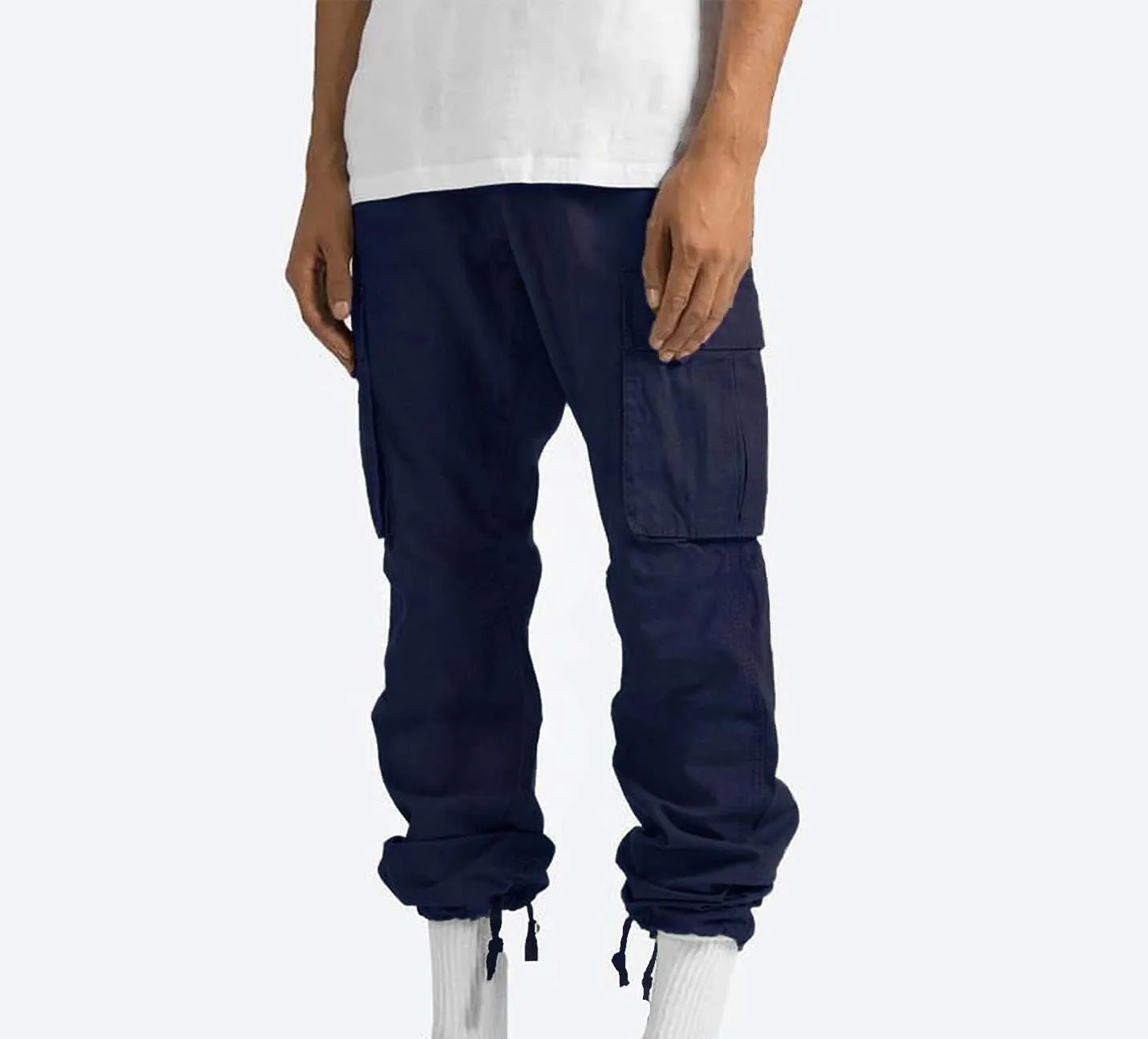 Cargo Pants for Men Baggy Elastic Waist Pants Straight Leg Drawstring Pants Casual Hiking Pants Stretch Jogging Pants