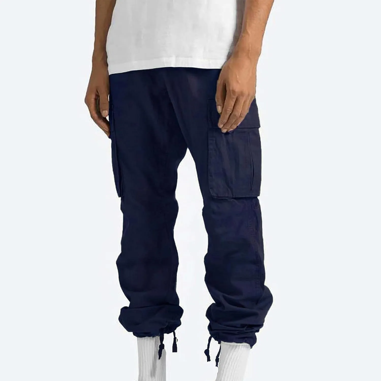 Cargo Pants for Men Baggy Elastic Waist Pants Straight Leg Drawstring Pants Casual Hiking Pants Stretch Jogging Pants