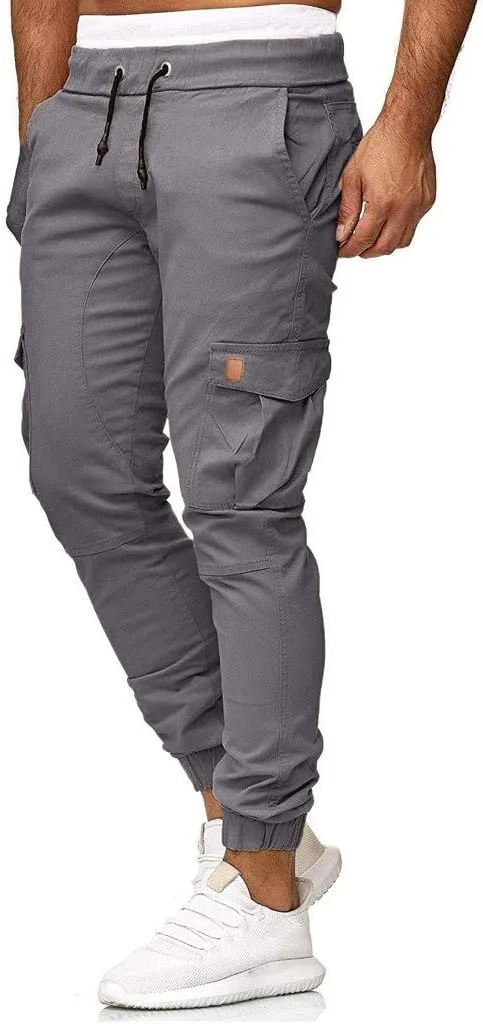 Cargo Pants for Men Relaxed Fit Cargo Sweatpants Stretch Elastic Waist Athletic Workout Jogger Pants Drawstring Sport