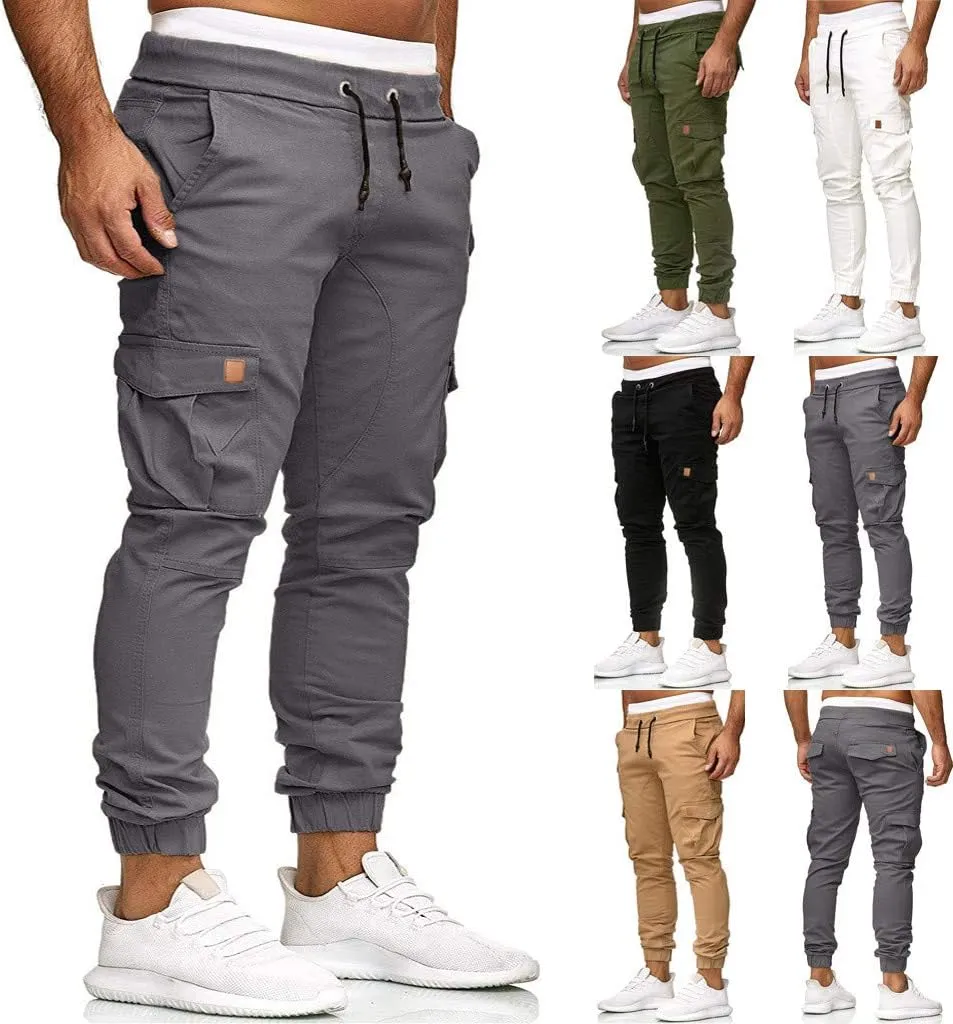 Cargo Pants for Men Relaxed Fit Cargo Sweatpants Stretch Elastic Waist Athletic Workout Jogger Pants Drawstring Sport