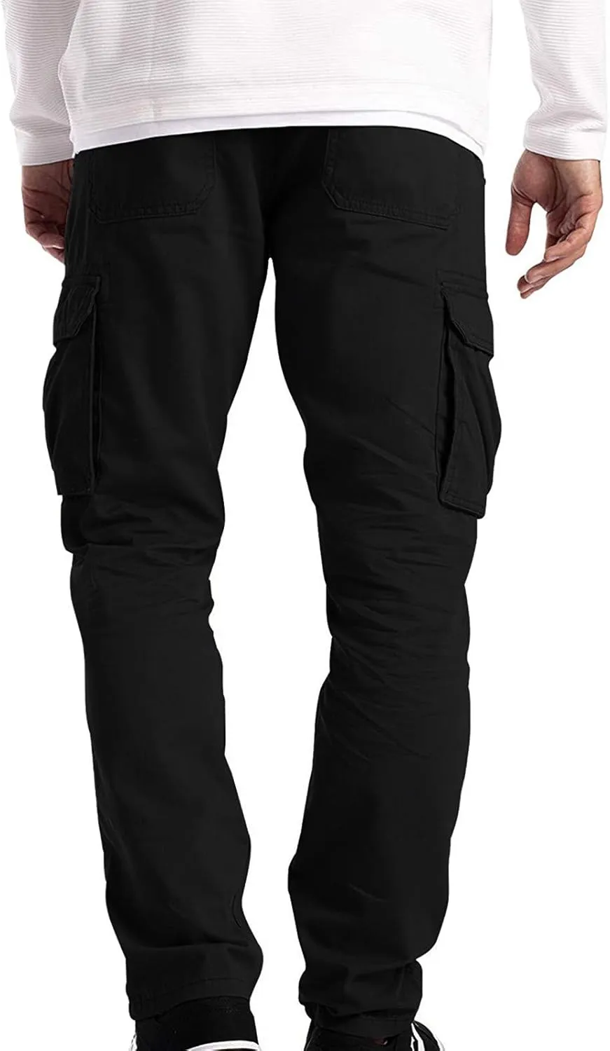 Cargo Pants for Men Relaxed Fit Pants Mens Cargo Sweatpants Heavyweight Fleece Jogger Pants Drawstring Sports Workout
