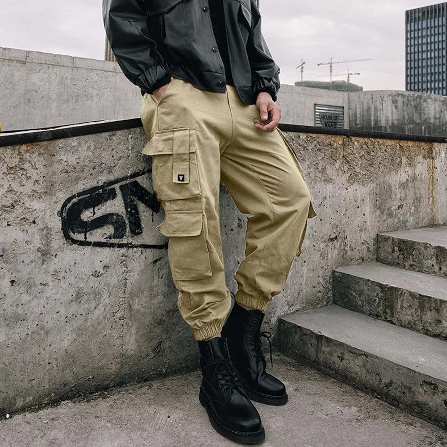 Cargo Pants for Men Relaxed Fit with Pockets Cargo Pants for Men Sweat Pants Fashion Men's Sport Color Bandage Casual