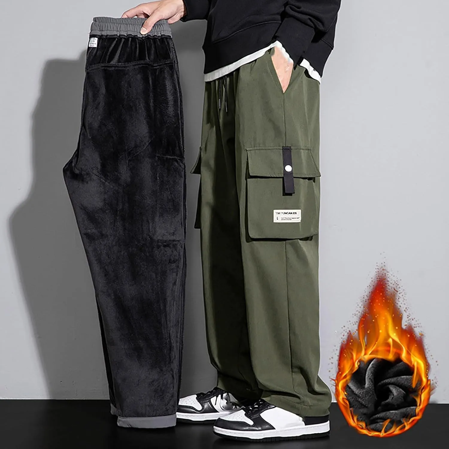 Cargo Pants Men Fleece Lined Pants Thermal Men Pants Casual Dress Man Causal Pants Mens Chinos Pants Regular Fit