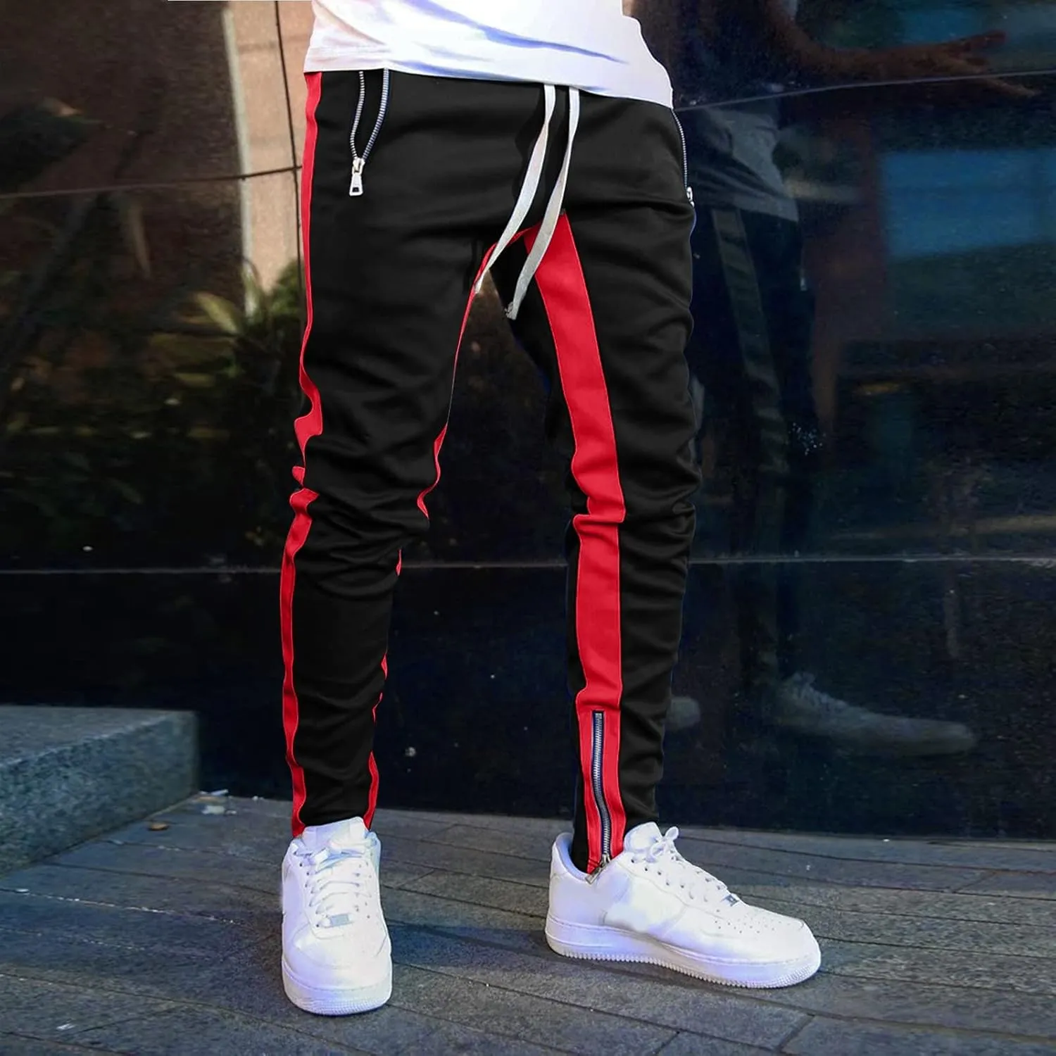 Cargo Trousers for Men Bottoms Mens Jogging Bottoms Slim Fit Sports Trousers with Zip Pockets Mens Cargo Sweatpants