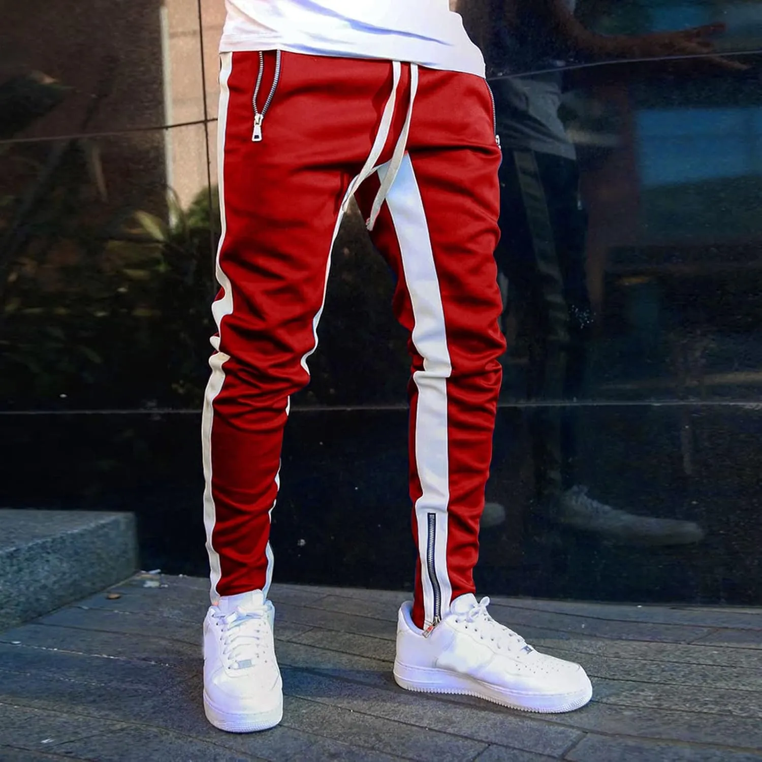 Cargo Trousers for Men Bottoms Mens Jogging Bottoms Slim Fit Sports Trousers with Zip Pockets Mens Cargo Sweatpants