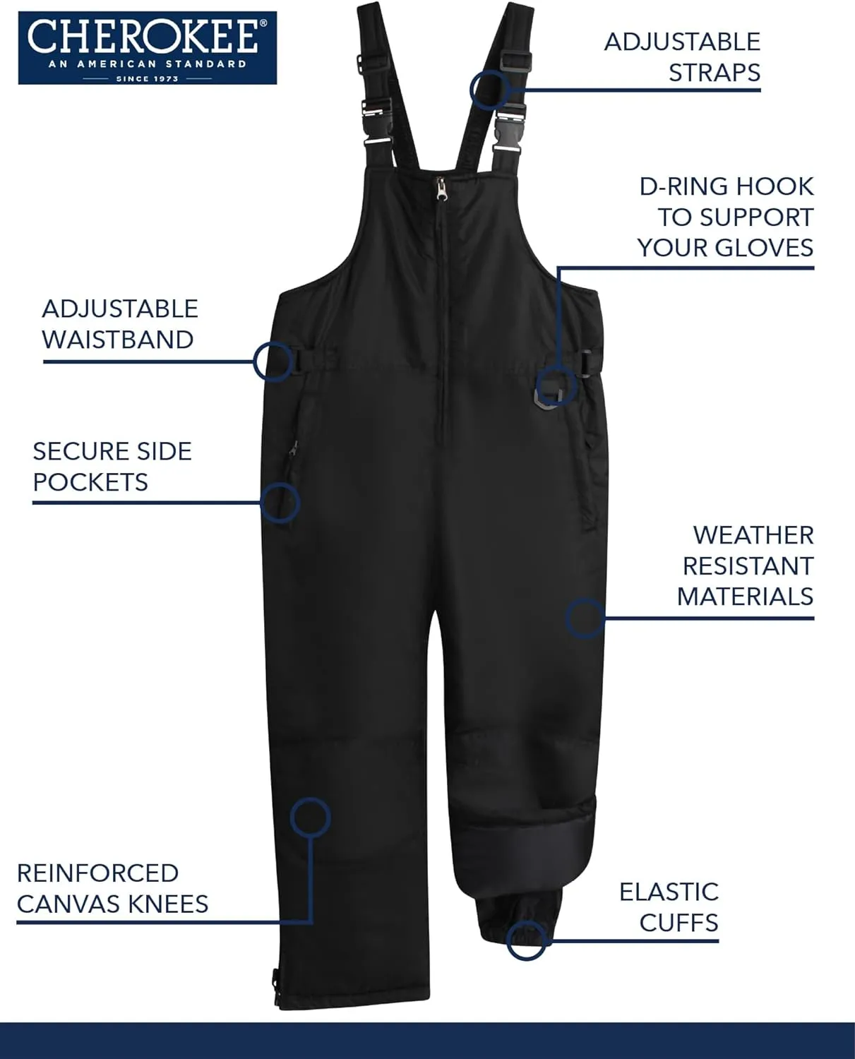 Cherokee Kids' Snow Bib - Boys and Girls Insulated Ski Pants Overalls (4-18)