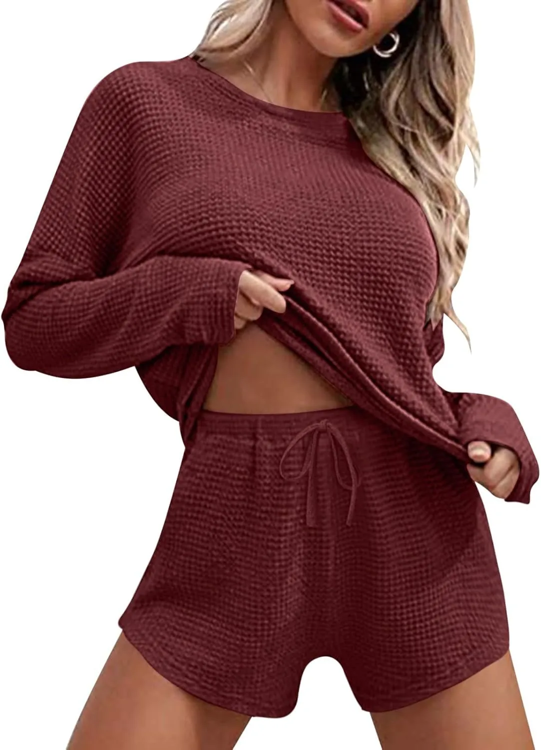 cooki Pajama Sets for Women 2 Piece Summer Lounge Set Pullover Top and High Waisted Shorts Soft Ribbed Knit Sleepwear Set