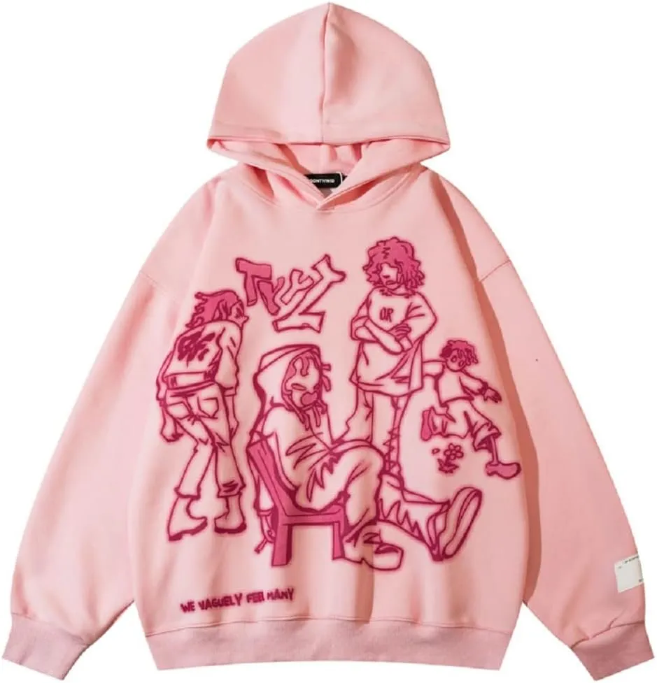COOLMONAR Mens Cartoon Graphic Hoodies Streetwear Hooded Sweatshirt Pullover Hip Hop Fashion Y2K Hoodies Unisex