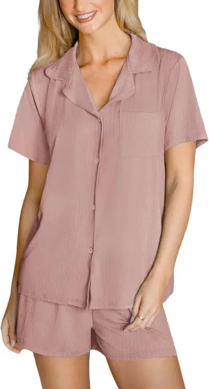 CUPSHE Button Down Pajama Shorts Set for Women 2 Piece Post Partum Lounge Shorts PJ Sets
