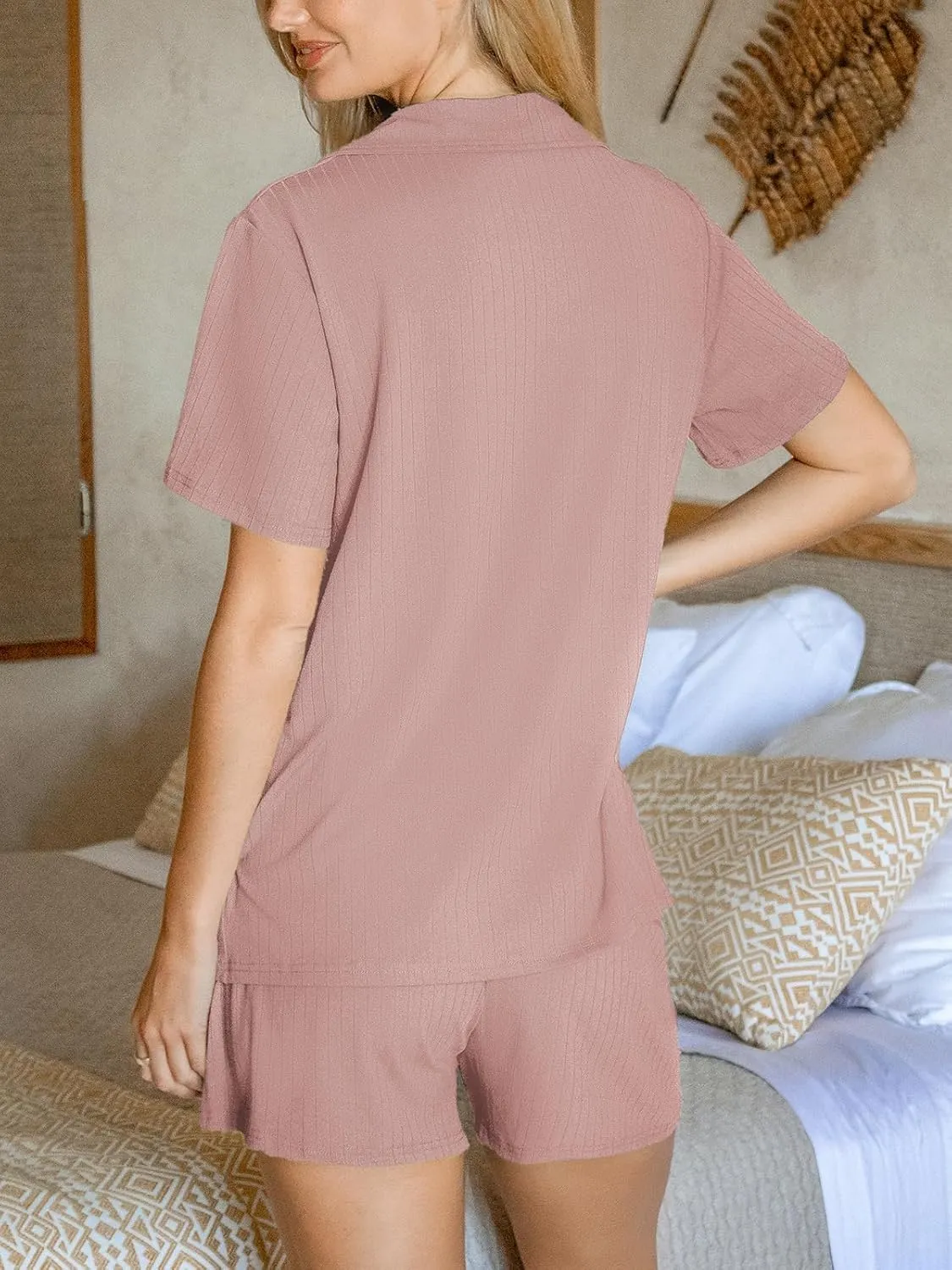 CUPSHE Button Down Pajama Shorts Set for Women 2 Piece Post Partum Lounge Shorts PJ Sets
