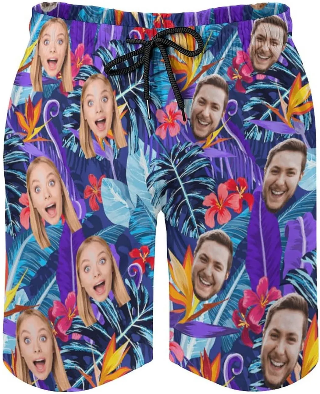 Custom Mens Swim Trunks with Faces Quick Dry Surf Board Shorts Personalized Photos Gifts