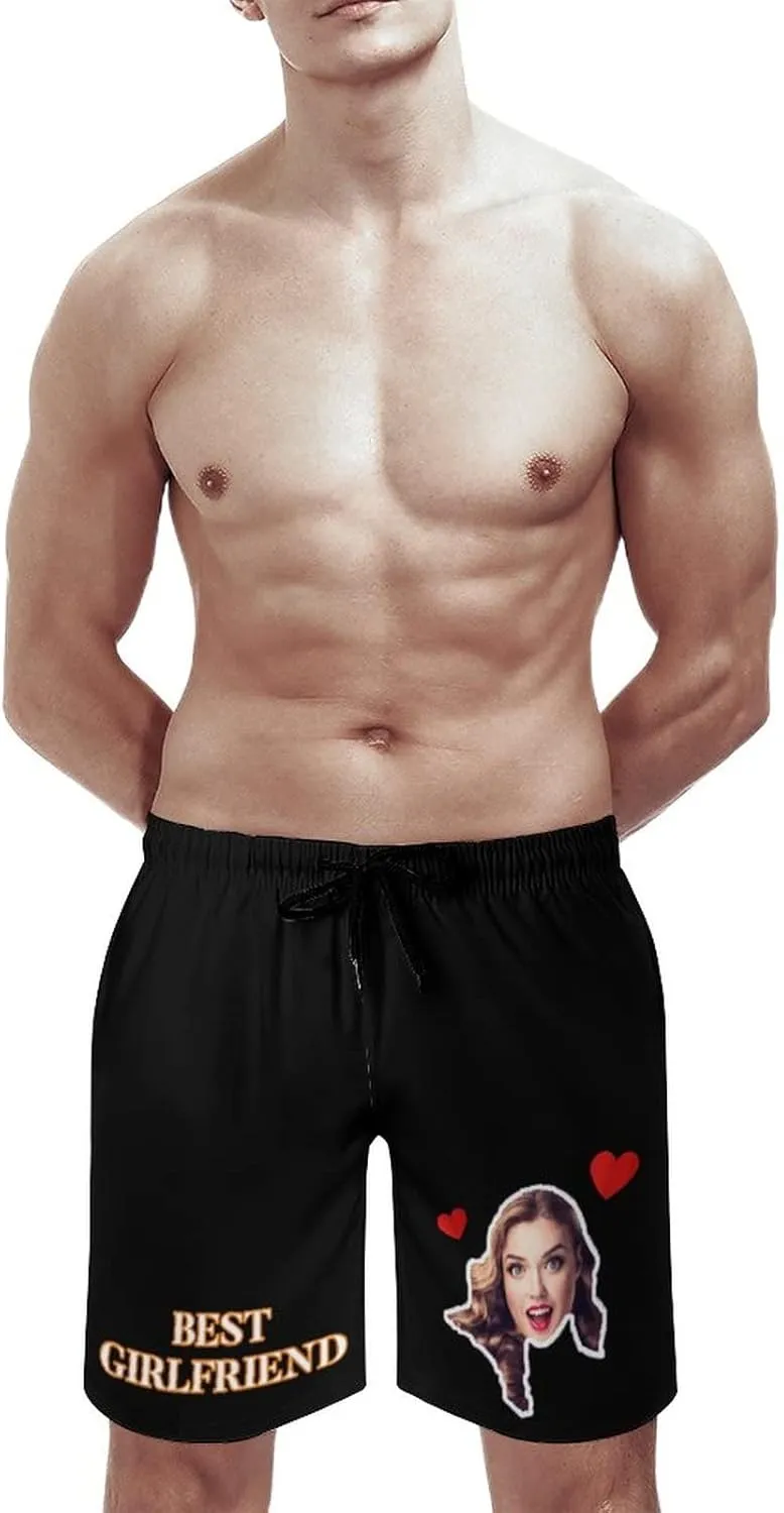 Custom Mens Swim Trunks with Faces Quick Dry Surf Board Shorts Personalized Photos Gifts