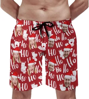 Custom Mens Swim Trunks with Faces Quick Dry Surf Board Shorts Personalized Photos Gifts