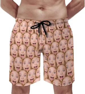 Custom Mens Swim Trunks with Faces Quick Dry Surf Board Shorts Personalized Photos Gifts