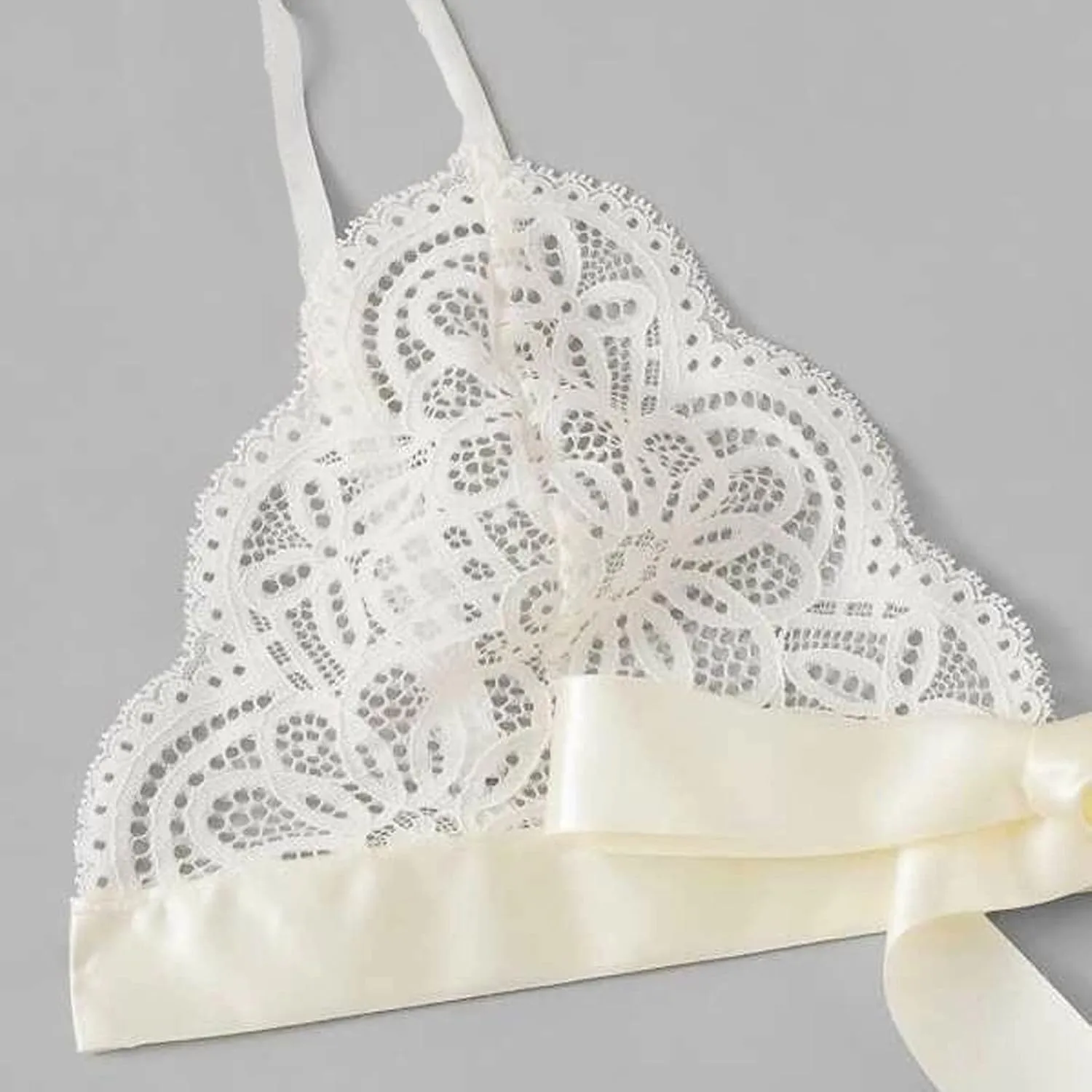 Cute Lingerie 2 Pieces Set Triangle Bralette Lace See Through Babydoll Bow Lingerie for Women Teddy Lingerie