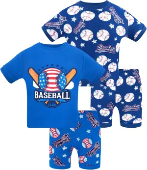 DAUGHTER QUEEN Boys Summer Pajamas Set 4 Pieces 100% Cotton Sleepwear Size 18 Months-12 Years