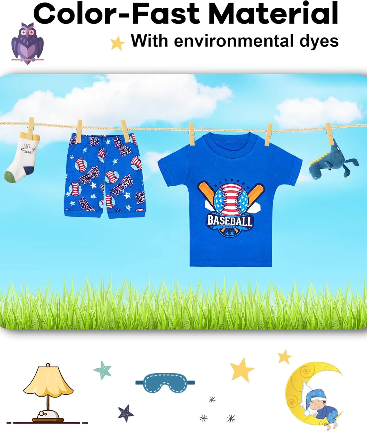 DAUGHTER QUEEN Boys Summer Pajamas Set 4 Pieces 100% Cotton Sleepwear Size 18 Months-12 Years