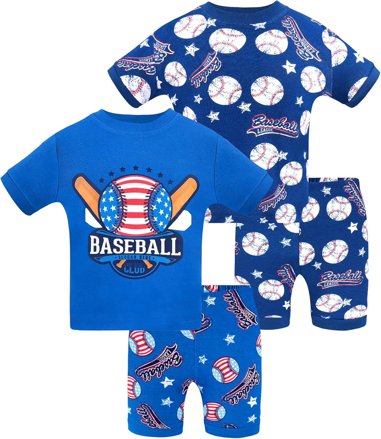 DAUGHTER QUEEN Boys Summer Pajamas Set 4 Pieces 100% Cotton Sleepwear Size 18 Months-12 Years