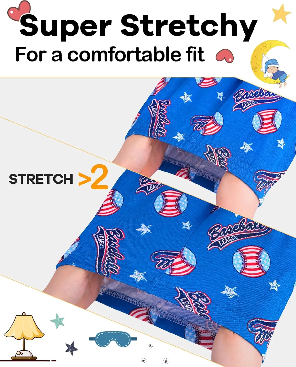 DAUGHTER QUEEN Boys Summer Pajamas Set 4 Pieces 100% Cotton Sleepwear Size 18 Months-12 Years