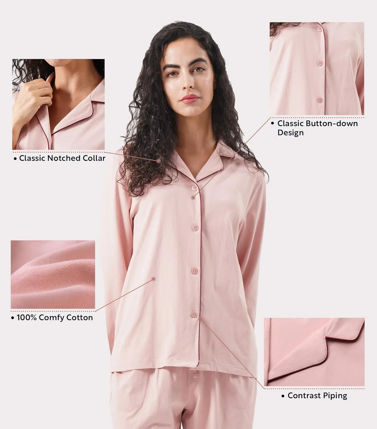 DAVID ARCHY 100% Cotton Pajamas for Women Set Super Soft Cozy Long Sleeve Button Down Comfy Womens Sleepwear Pjs Set