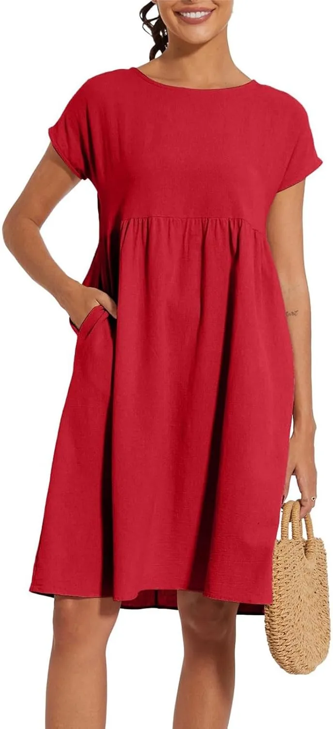 Dresses for Women 2025 Casual Summer Trendy Plus Size Short Sleeves Cute Midi Dress Boho Beach Sundress with Pockets