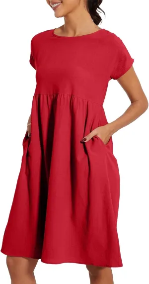 Dresses for Women 2025 Casual Summer Trendy Plus Size Short Sleeves Cute Midi Dress Boho Beach Sundress with Pockets