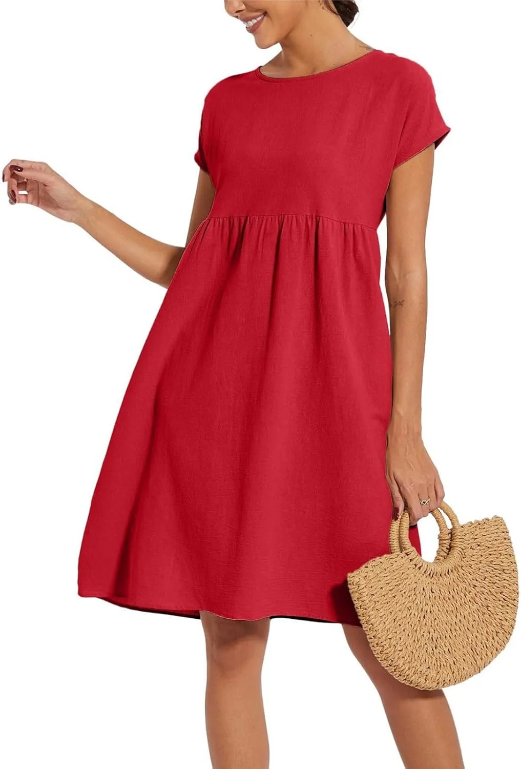 Dresses for Women 2025 Casual Summer Trendy Plus Size Short Sleeves Cute Midi Dress Boho Beach Sundress with Pockets