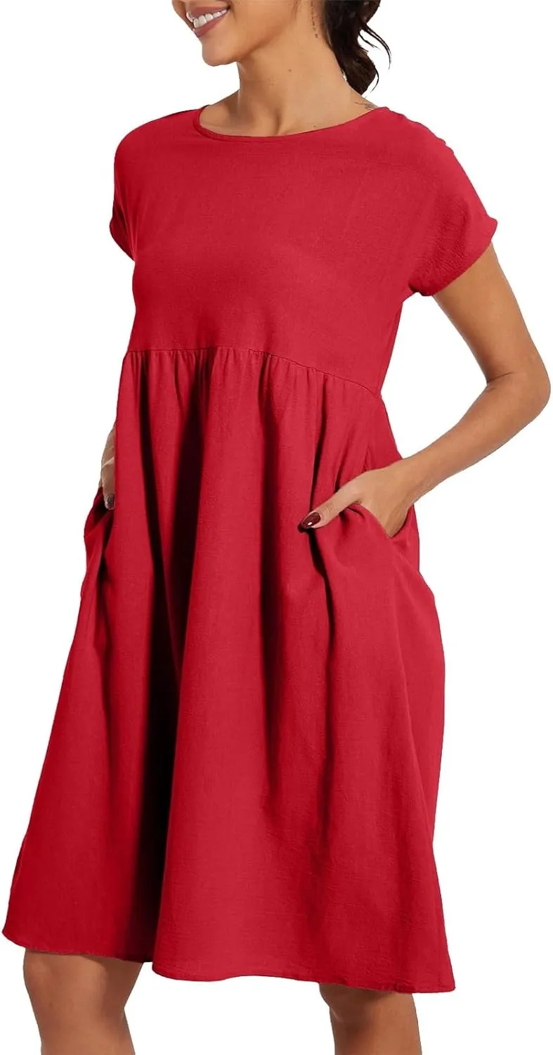 Dresses for Women 2025 Casual Summer Trendy Plus Size Short Sleeves Cute Midi Dress Boho Beach Sundress with Pockets
