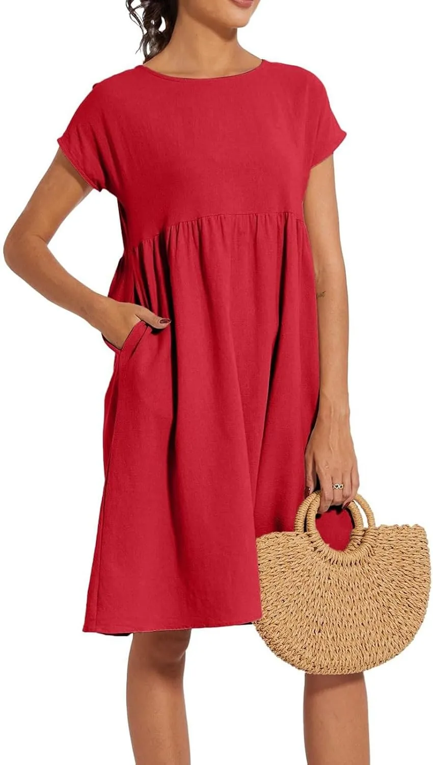 Dresses for Women 2025 Casual Summer Trendy Plus Size Short Sleeves Cute Midi Dress Boho Beach Sundress with Pockets