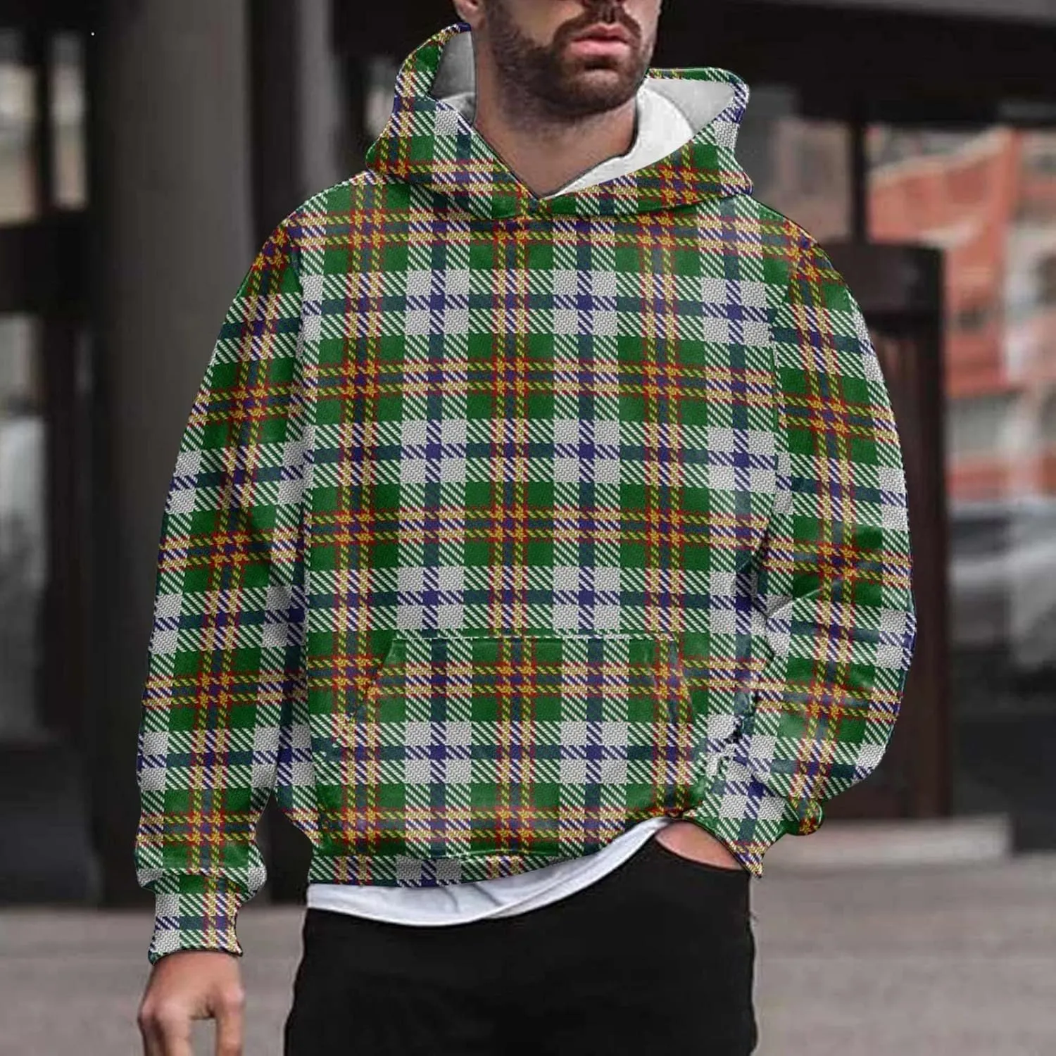 DuDubaby Mens Fleece Hoodies Men Solid Check Pullover Long Sleeve Hooded Sweatshirt Tops Hoodies Pullover