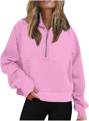 Easy Fall Outfits Womens Sweatshirts Half Zip Cropped Pullover Fleece Quarter Zipper Hoodies Fall Hoodies Jacket
