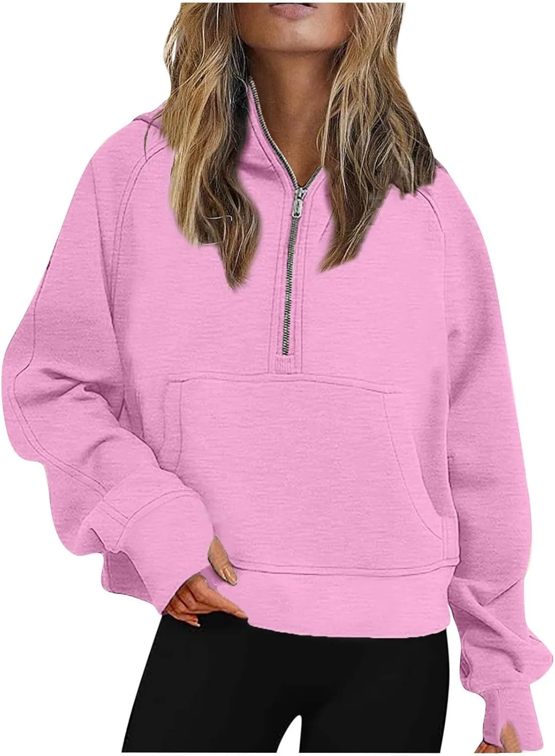 Easy Fall Outfits Womens Sweatshirts Half Zip Cropped Pullover Fleece Quarter Zipper Hoodies Fall Hoodies Jacket